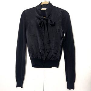 Viktor & Rolf H&M Cardigan Womens XS Black Silk Wool Tie‎ Neck Modest Work Wear